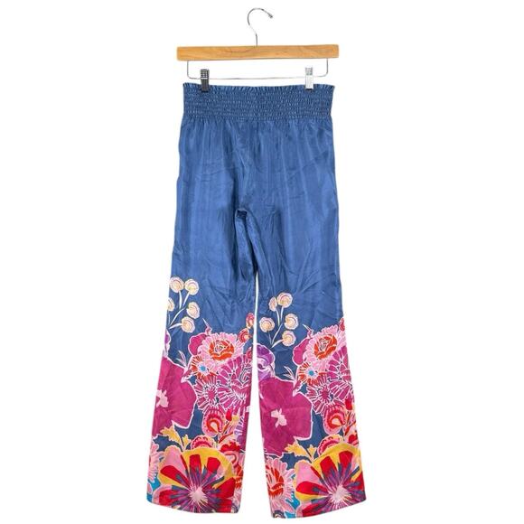 Anthropologie Pinkerton Silk Wide Leg Pants Blue Pink Floral Boho renaissance XS - Picture 3 of 8
